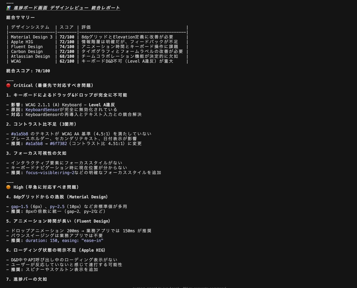 レビュー用カスタムコマンド実行結果